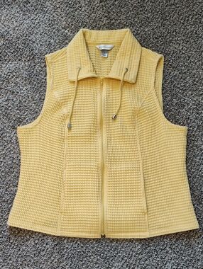 Christopher & Banks Yellow Waffle-Knit Sleeveless Zip Vest
